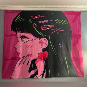 Vibrant Pink Anime Girl Tapestry